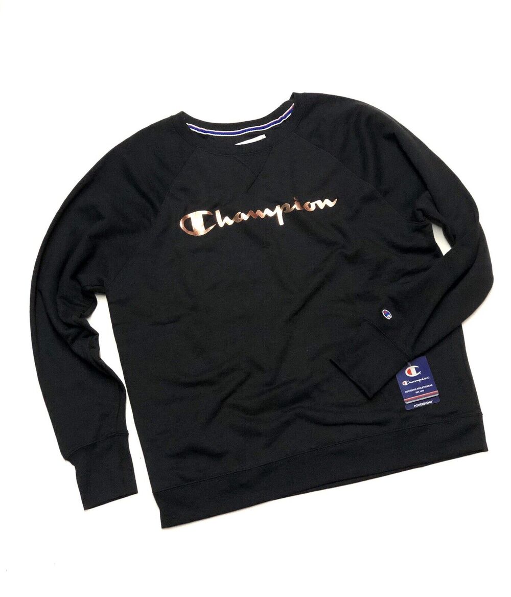 Champion Crewneck Sweatshirt Womens Size 2XL Black Rose Gold Metallic Script XXL